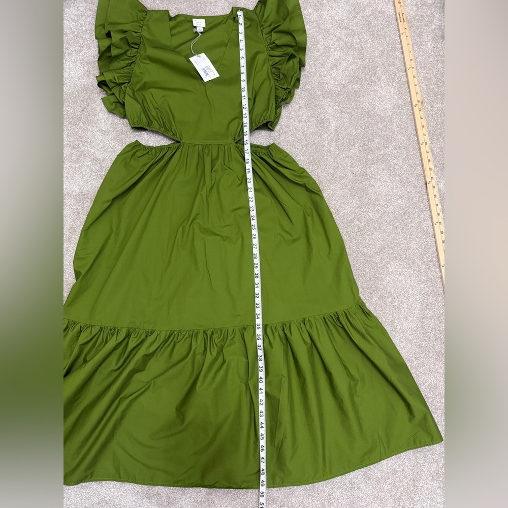 A New Day Olive Midi Dress with Ruffle Sleeves and Cut Outs size Large NWT - Picture 8 of 13